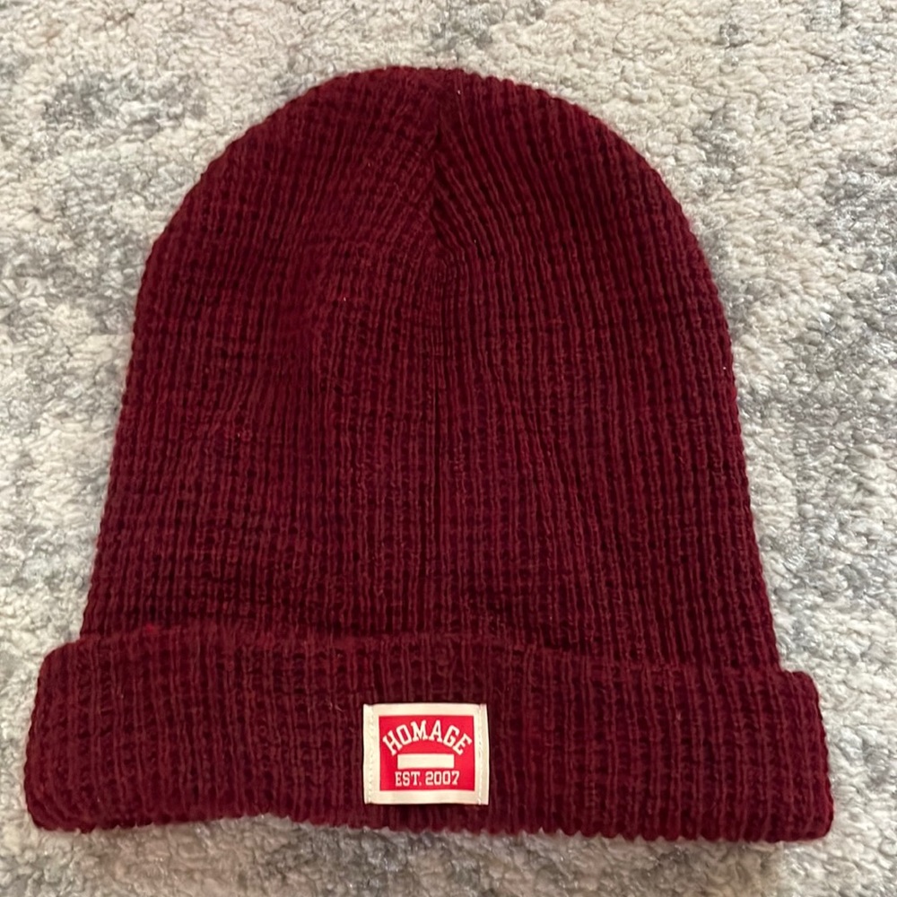 Homage waffle knit maroon beanie